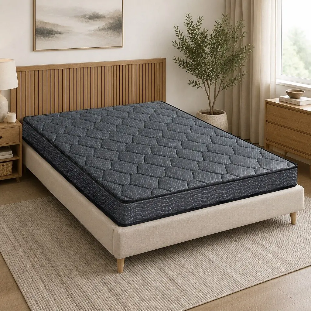 Queen Mattress Grey 16cm Bonnell Spring Tight Top Medium-Firm Support