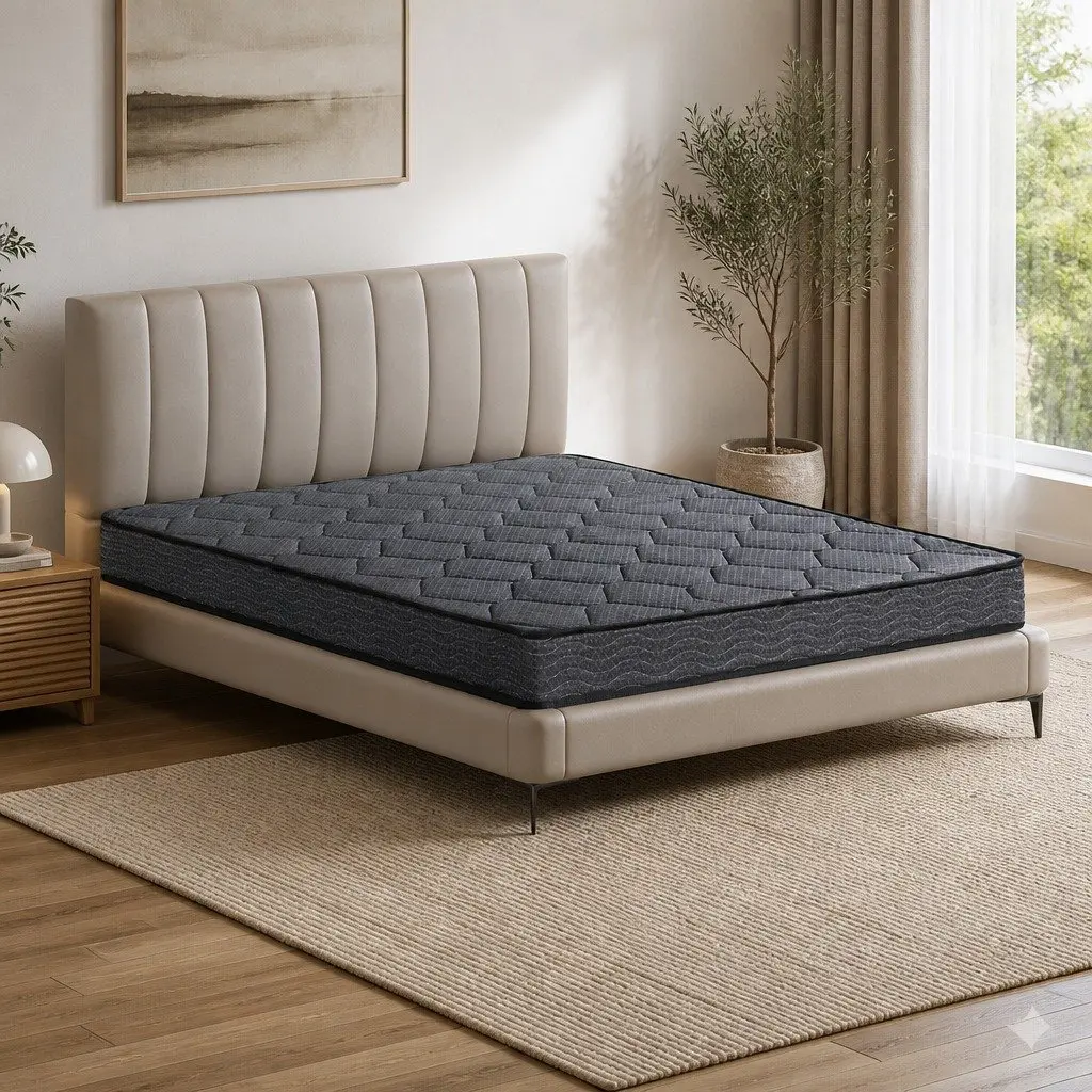 Queen Mattress Grey 16cm Bonnell Spring Tight Top Medium-Firm Support