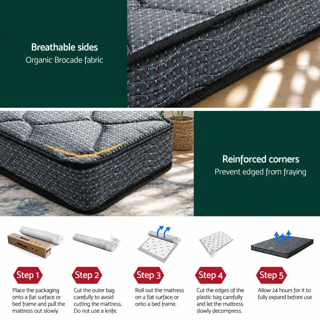 Queen Mattress Grey 16cm Bonnell Spring Tight Top Medium-Firm Support