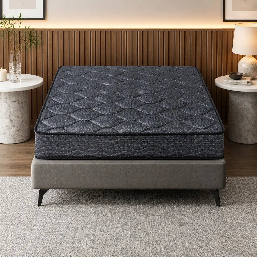 Single Mattress Grey 16cm Bonnell Spring Tight Top Medium Firm Support
