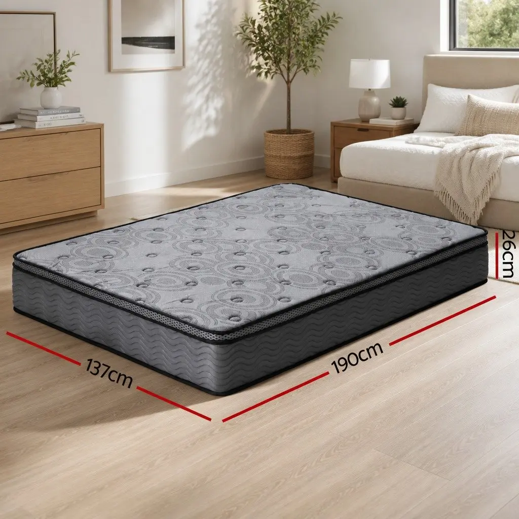 Double Mattress Euro Top Medium-Firm Support 26cm Grey Pocket Spring Bed