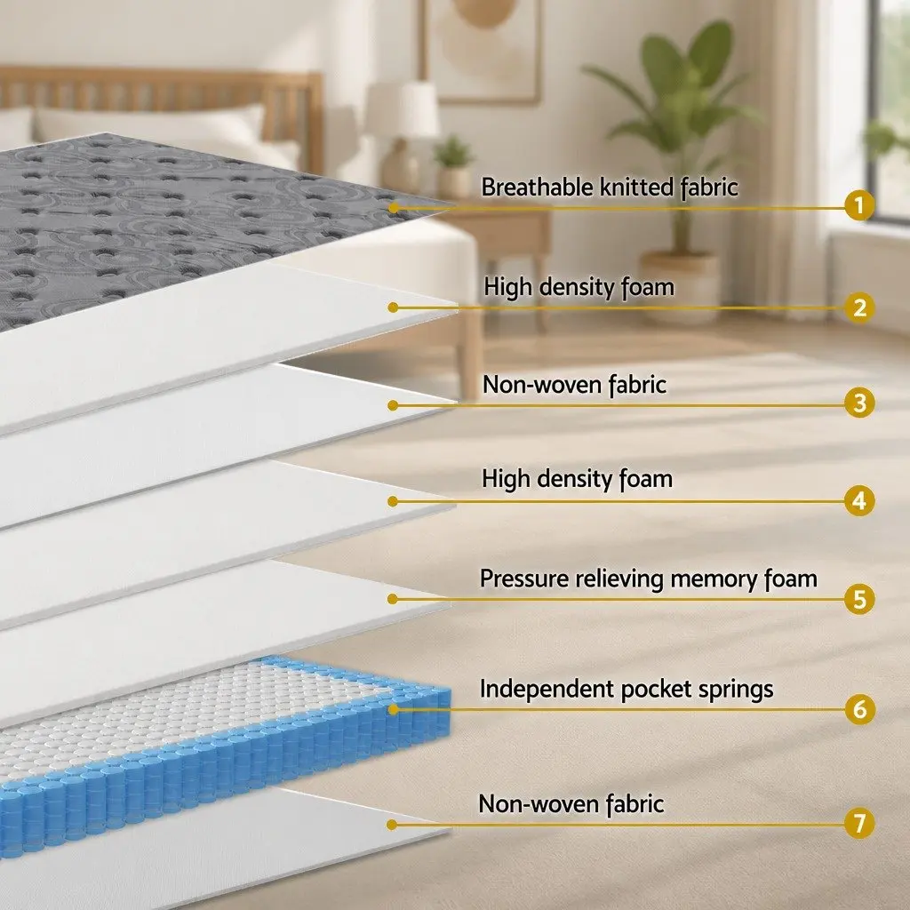 Double Mattress Euro Top Medium-Firm Support 26cm Grey Pocket Spring Bed