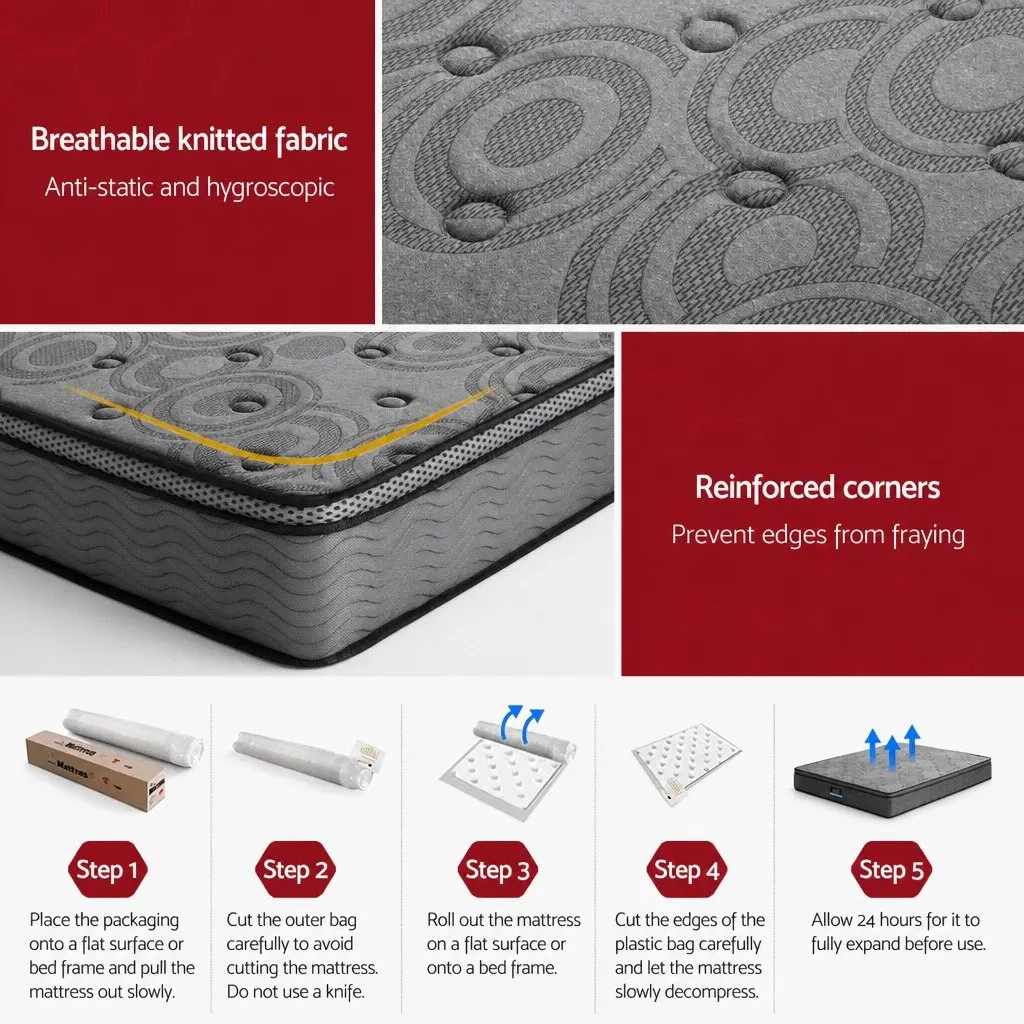 Double Mattress Euro Top Medium-Firm Support 26cm Grey Pocket Spring Bed