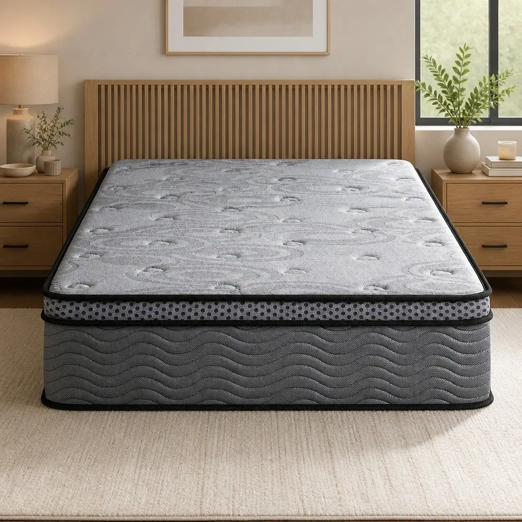 King Single Mattress 26cm Euro Top Medium Firm Pocket Spring Memory Foam Grey