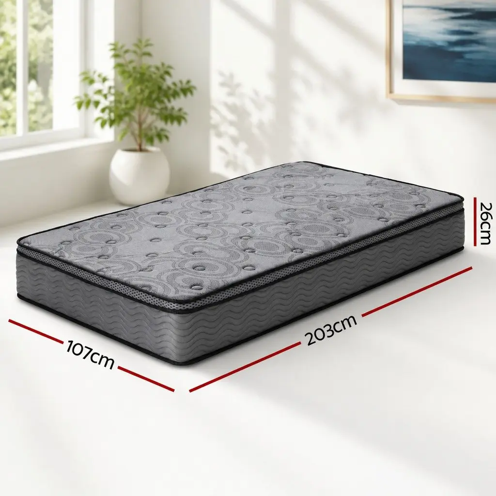 King Single Mattress 26cm Euro Top Medium Firm Pocket Spring Memory Foam Grey