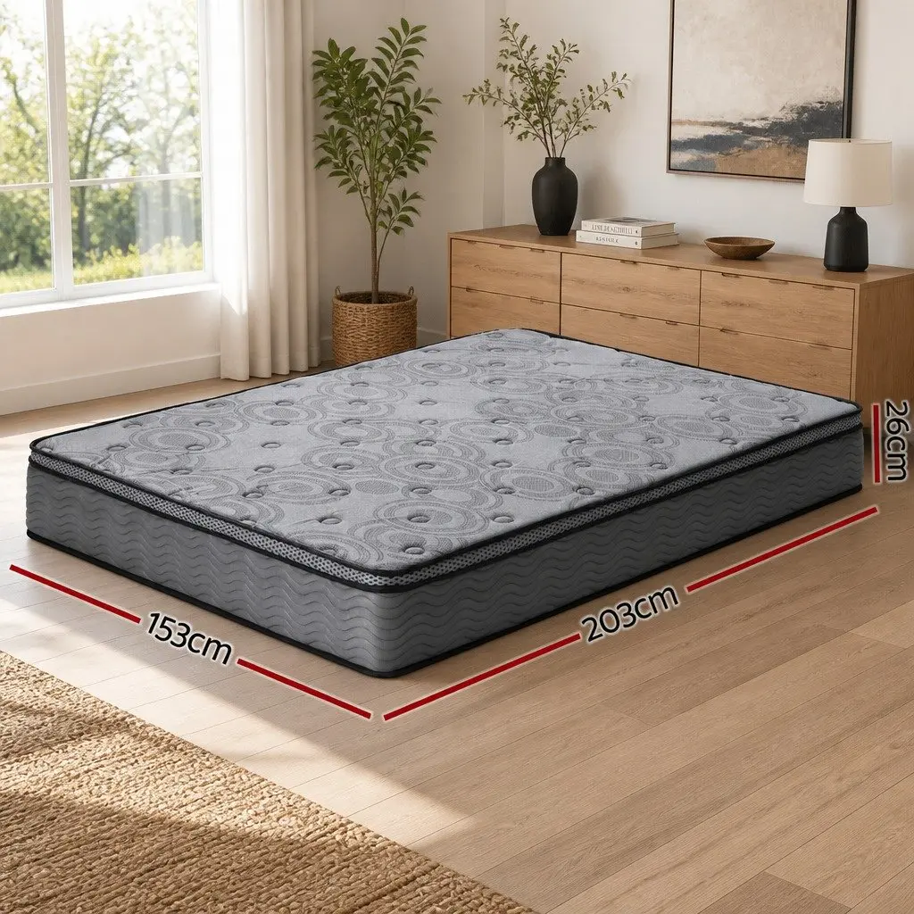 Queen Mattress 26cm Euro Top Medium-Firm Pocket Spring Memory Foam Grey Bed