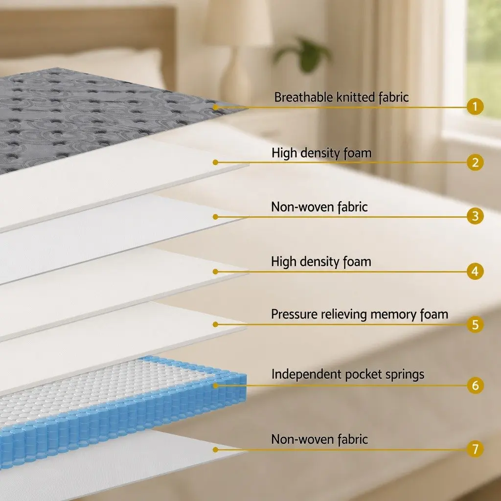 Queen Mattress 26cm Euro Top Medium-Firm Pocket Spring Memory Foam Grey Bed
