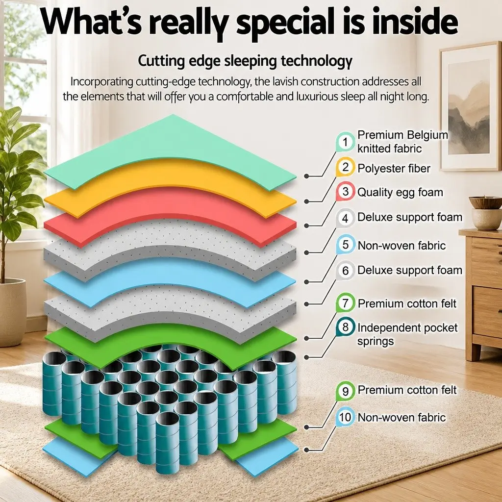 Double Mattress Euro Top Plush Pocket Spring 27cm Medium Firmness