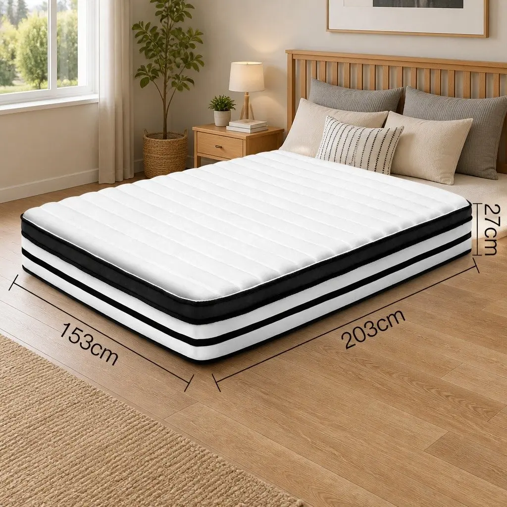Queen Mattress Euro Top 27cm Pocket Spring Medium Firmness Sleep Support