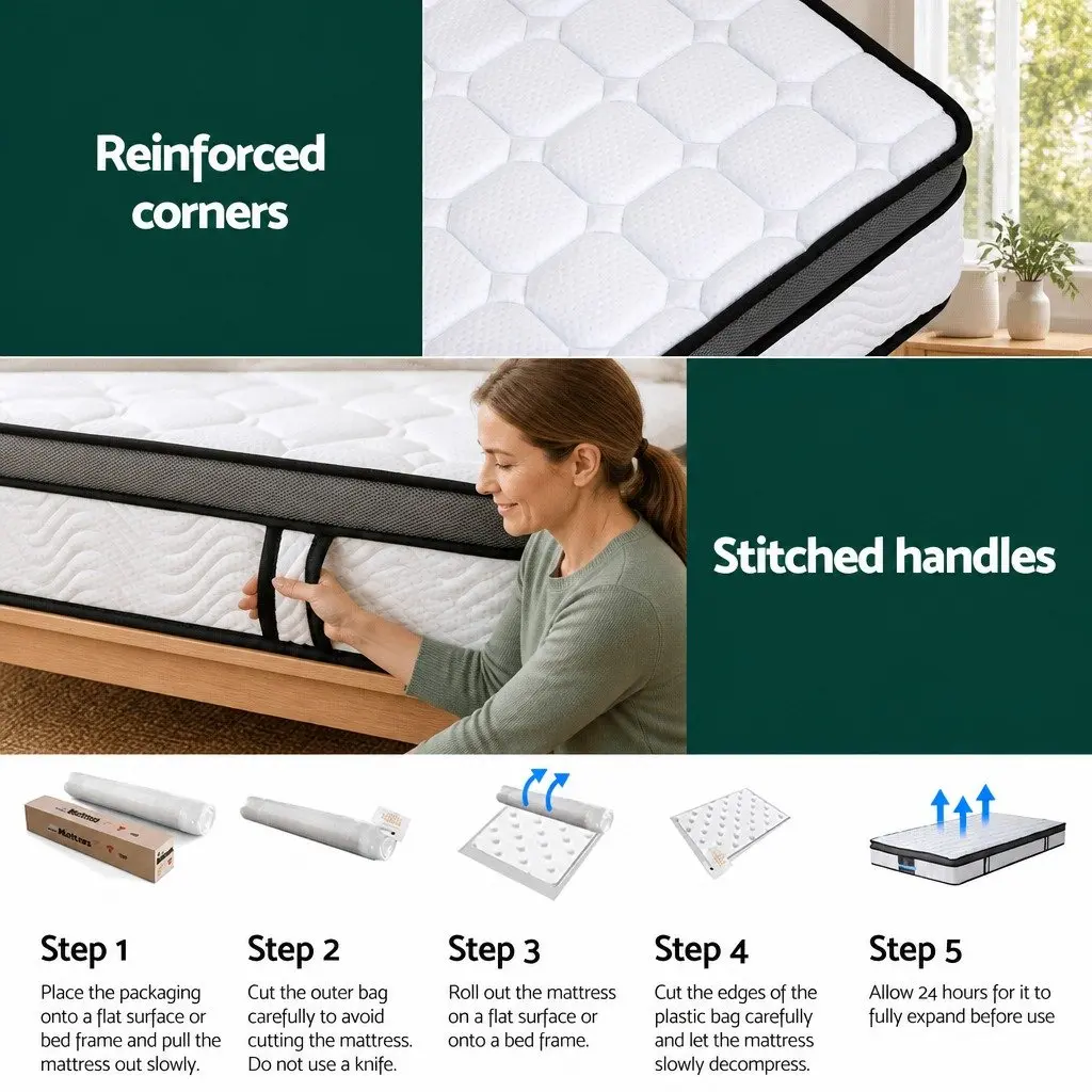 King Single Mattress 25cm Bonnell Spring Medium Firm Cool Gel Foam Support