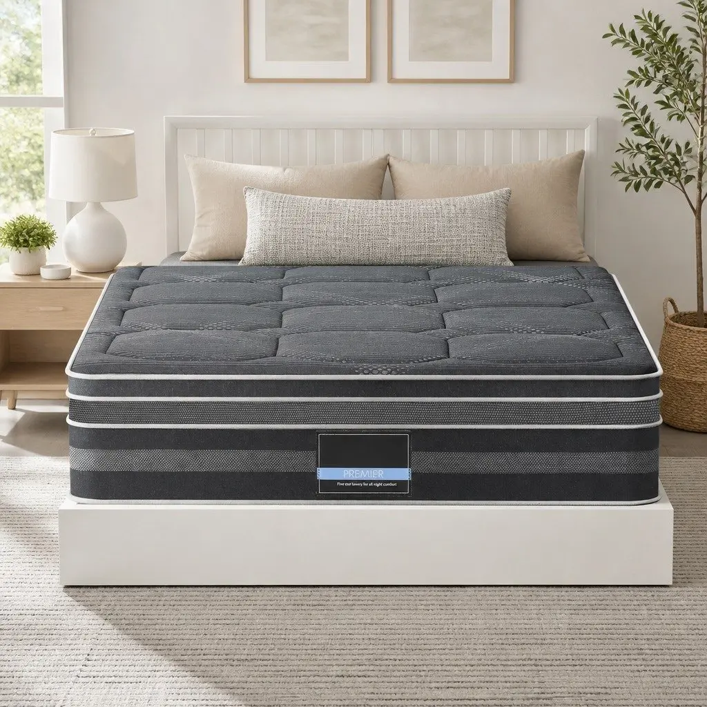 Double Mattress for Bedroom 35cm Hybrid Pocket Spring Euro Top Medium Firm Grey