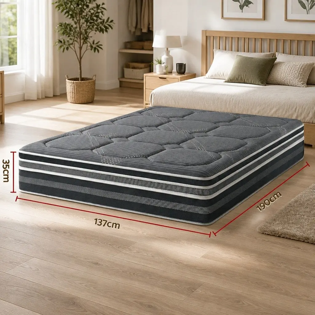 Double Mattress for Bedroom 35cm Hybrid Pocket Spring Euro Top Medium Firm Grey