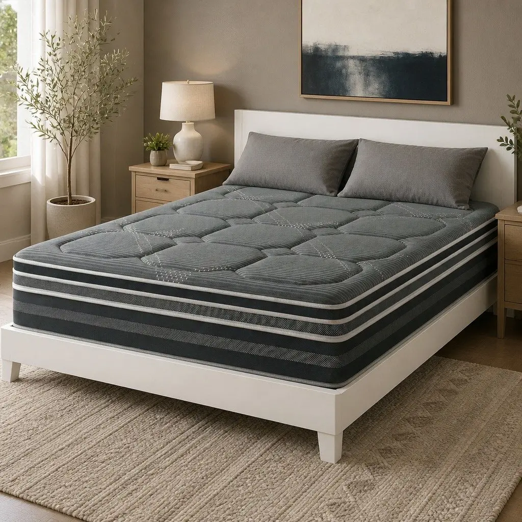 Double Mattress for Bedroom 35cm Hybrid Pocket Spring Euro Top Medium Firm Grey