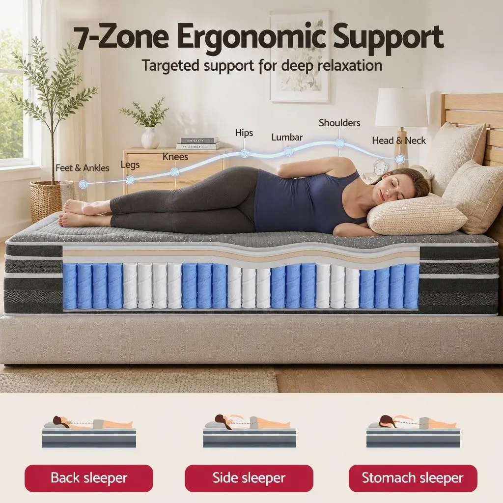 Double Mattress for Bedroom 35cm Hybrid Pocket Spring Euro Top Medium Firm Grey