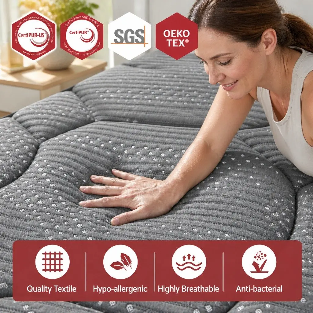 Double Mattress for Bedroom 35cm Hybrid Pocket Spring Euro Top Medium Firm Grey