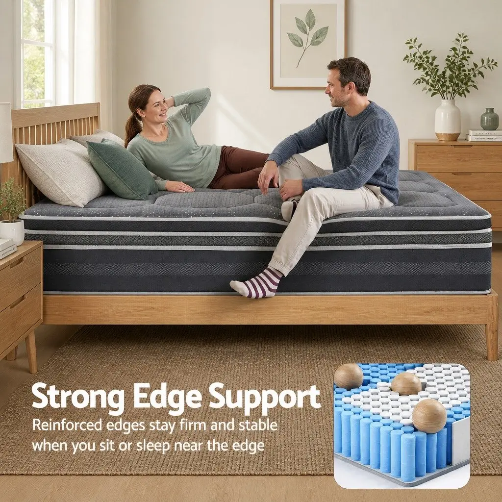 Double Mattress for Bedroom 35cm Hybrid Pocket Spring Euro Top Medium Firm Grey