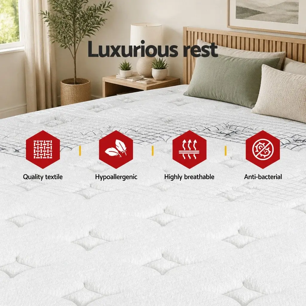 Double Mattress for Bedroom 32cm Extra Firm Pocket Spring Hypoallergenic Dust Mite Resistant