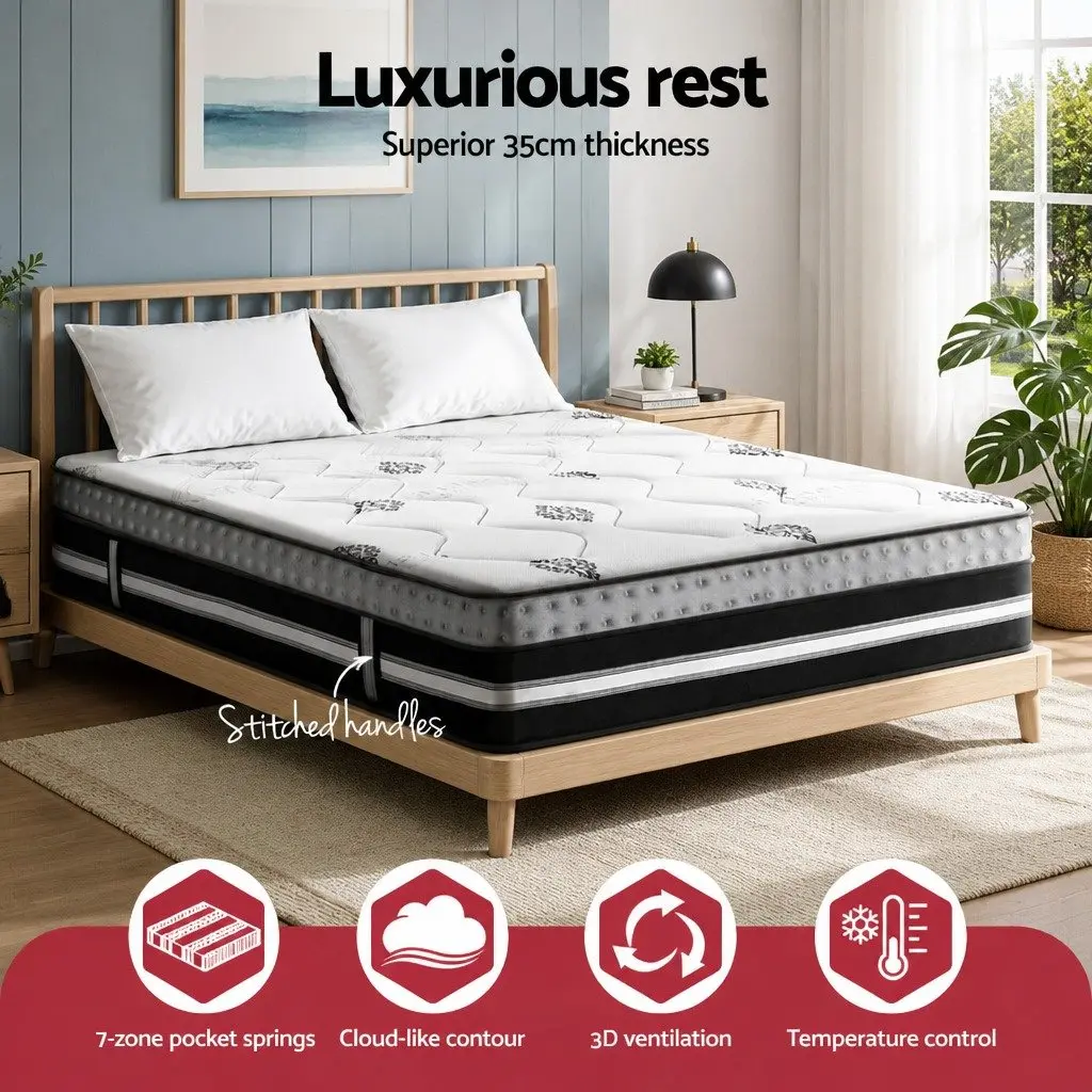 King Size Mattress 35cm Pocket Spring Gel Memory Foam Bed in a Box Medium Firm