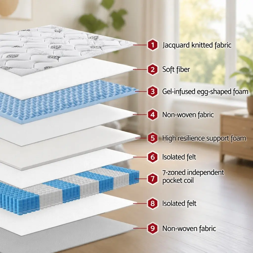 King Size Mattress 35cm Pocket Spring Gel Memory Foam Bed in a Box Medium Firm