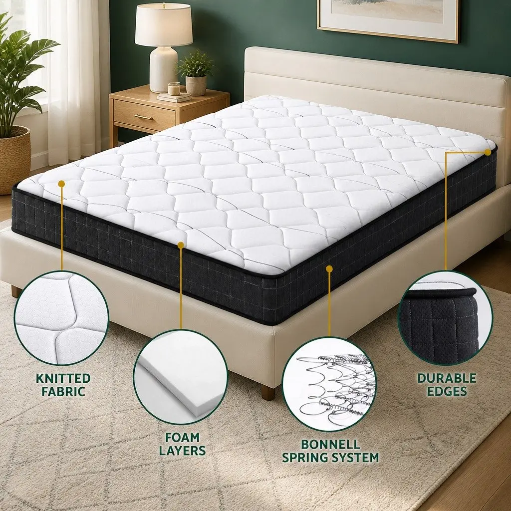 King Size Mattress for Sleeping 16cm Medium Firm Bonnell Spring Quilted Top