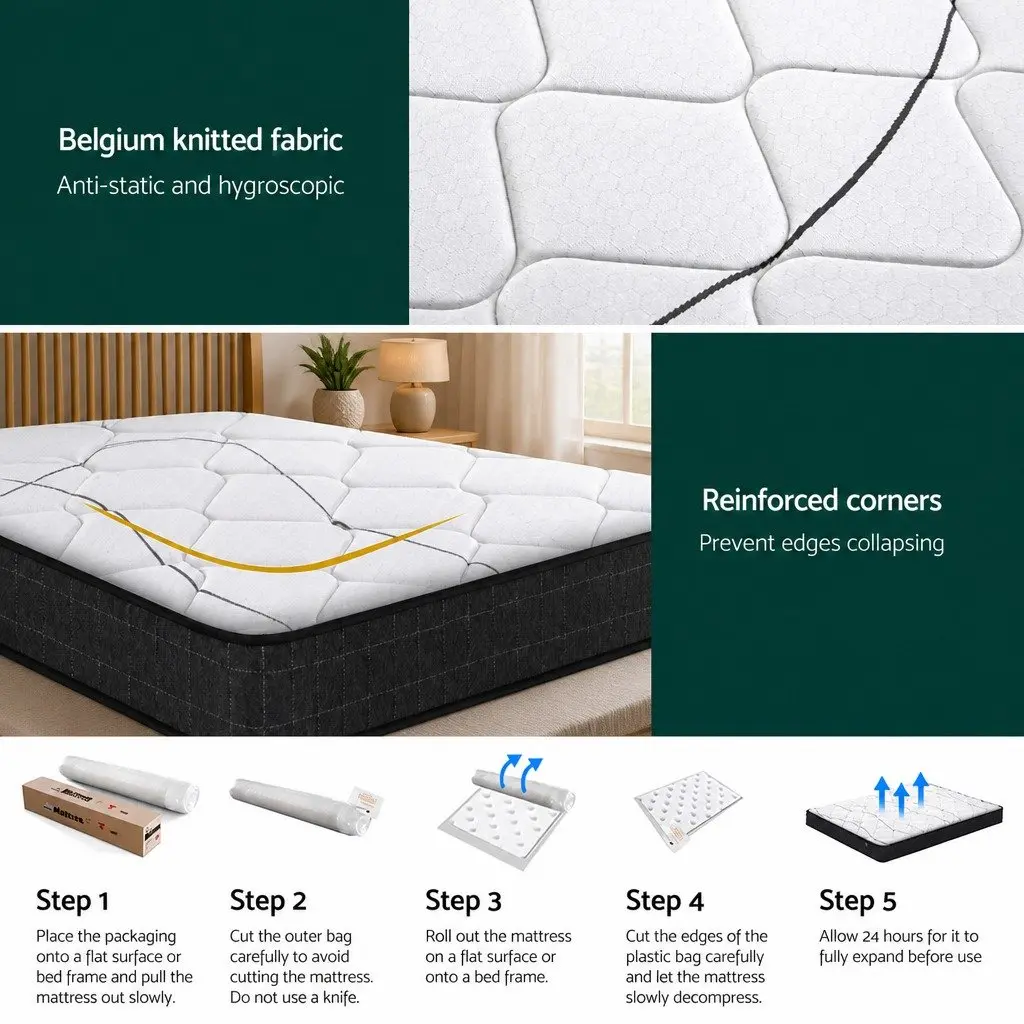 King Size Mattress for Sleeping 16cm Medium Firm Bonnell Spring Quilted Top