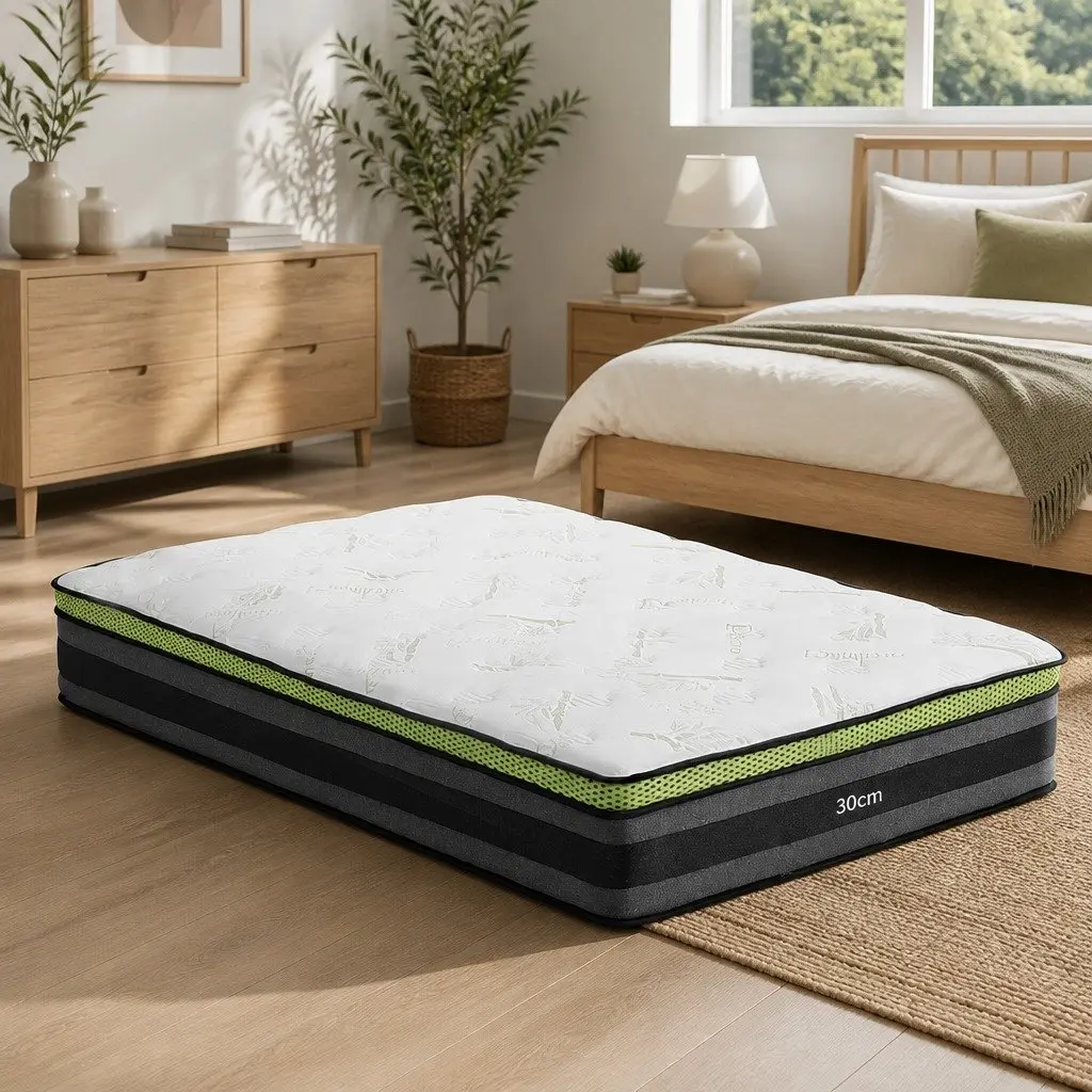 King Single Mattress 30cm Grey Pocket Spring Cool Gel Foam Hypoallergenic