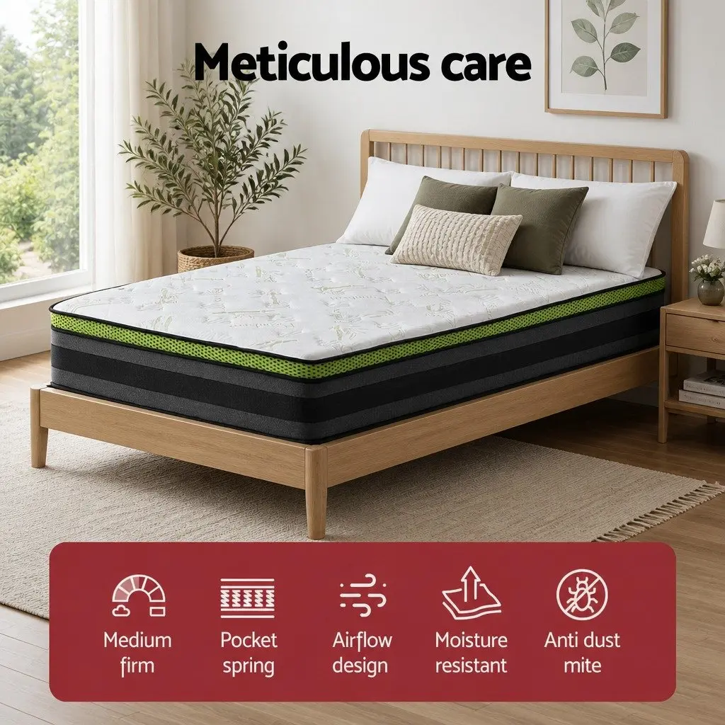 King Single Mattress 30cm Grey Pocket Spring Cool Gel Foam Hypoallergenic