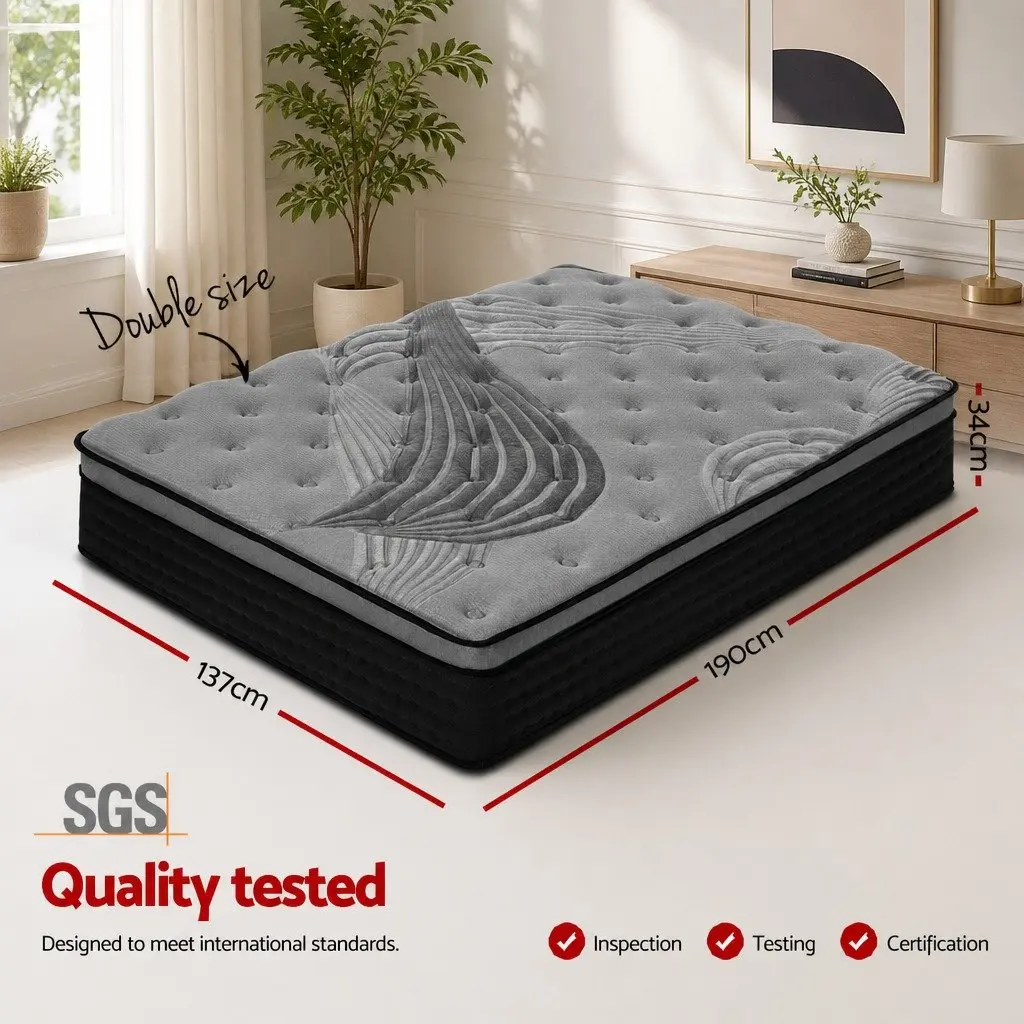 Double Mattress 34cm Medium Firm Bamboo Charcoal Cover Euro Top Pocket Spring