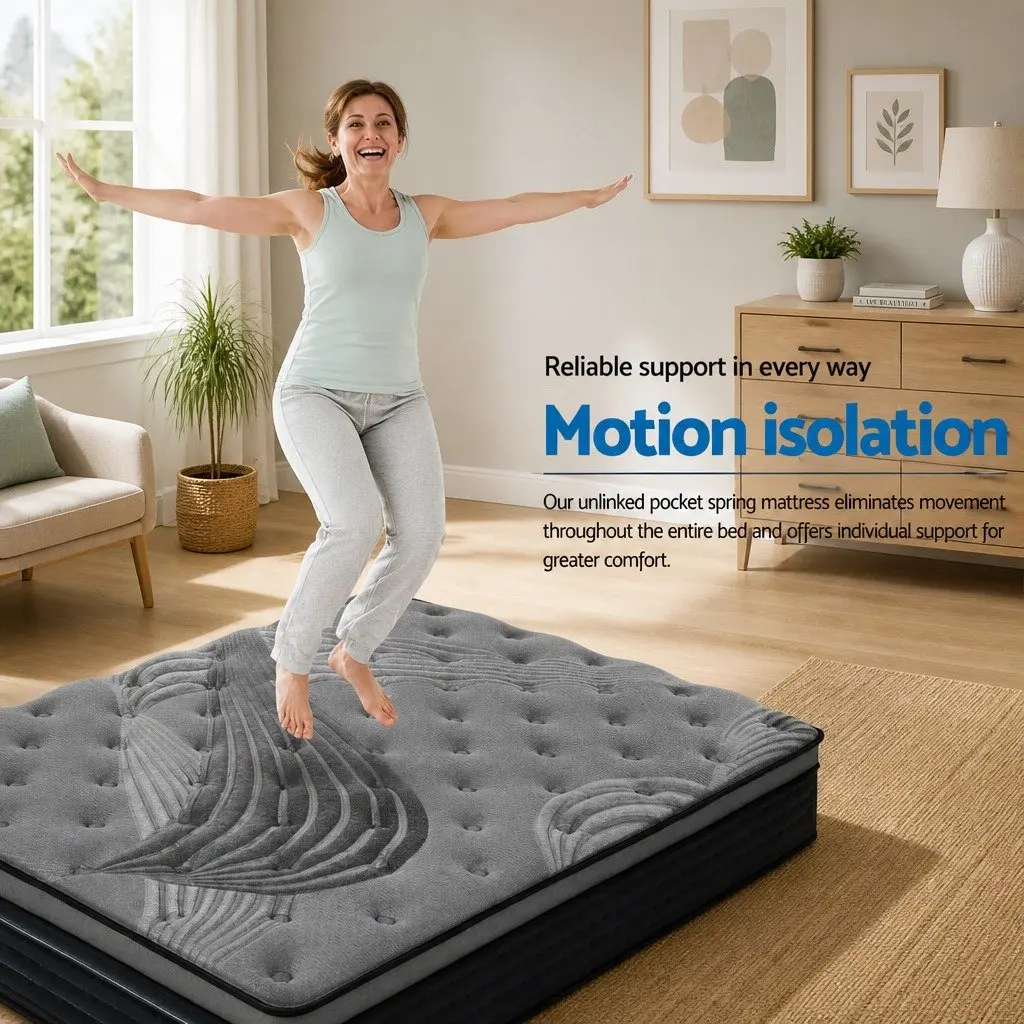Double Mattress 34cm Medium Firm Bamboo Charcoal Cover Euro Top Pocket Spring