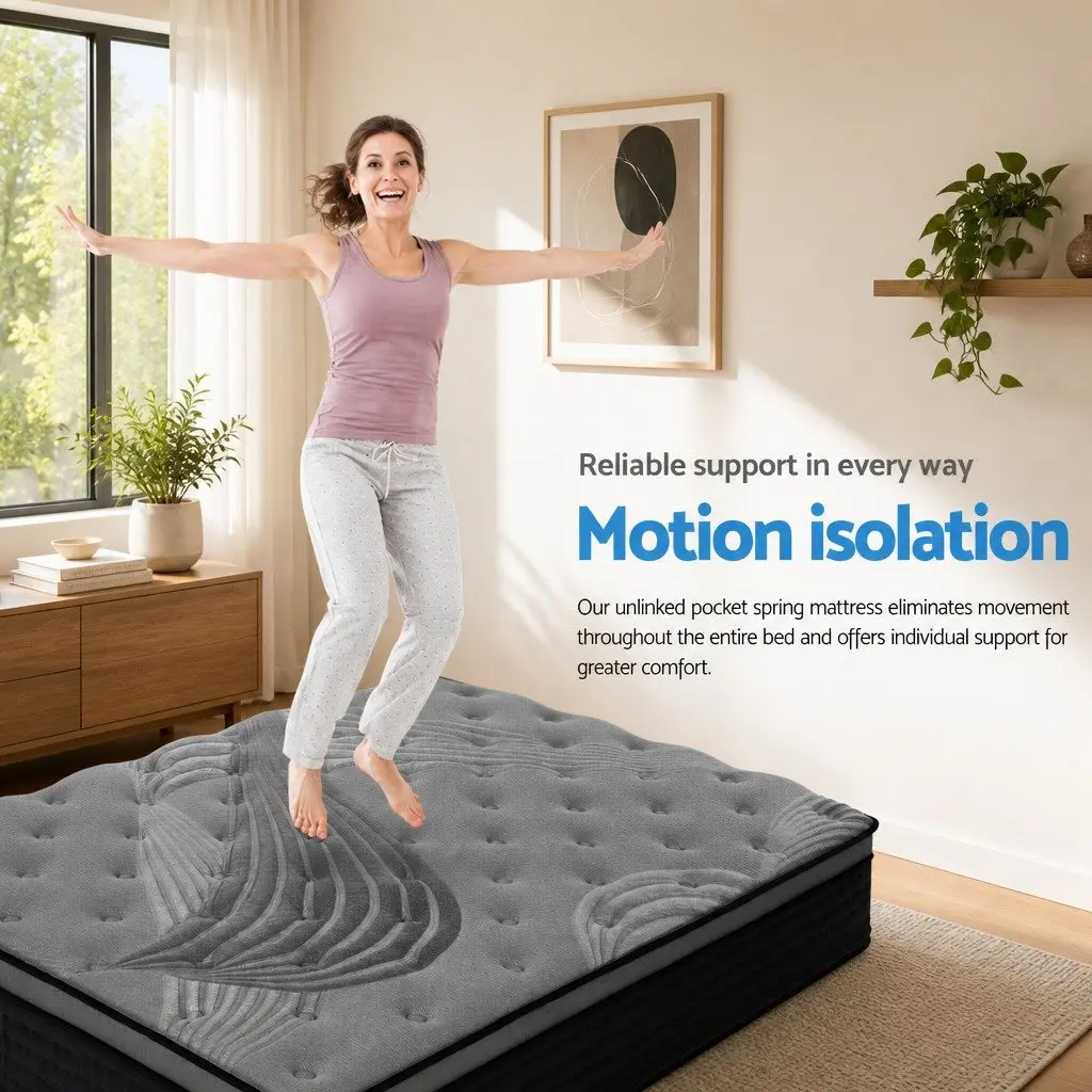 Single Mattress 34cm Thick Grey Medium-Firm Comfort Pocket Spring Bamboo Charcoal Euro Top