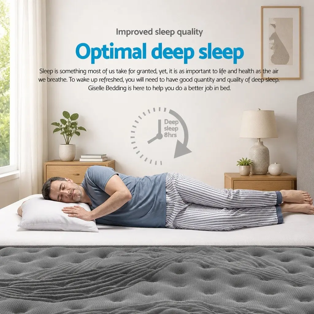 Single Mattress 34cm Thick Grey Medium-Firm Comfort Pocket Spring Bamboo Charcoal Euro Top
