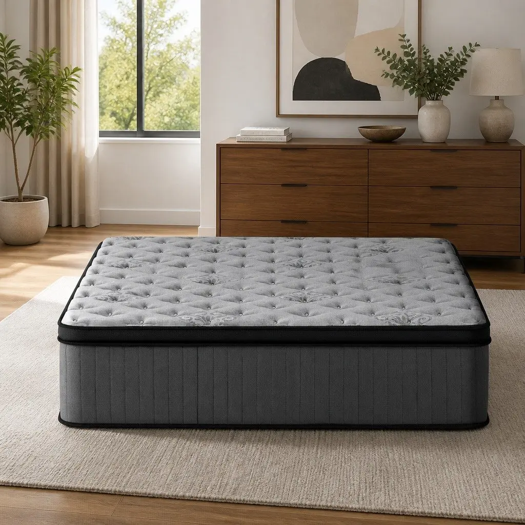 Double Mattress Grey Medium-Firm 34cm Euro Top Pocket Spring Gel Memory Foam