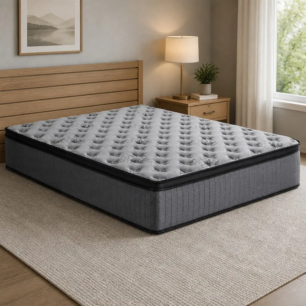 Double Mattress Grey Medium-Firm 34cm Euro Top Pocket Spring Gel Memory Foam