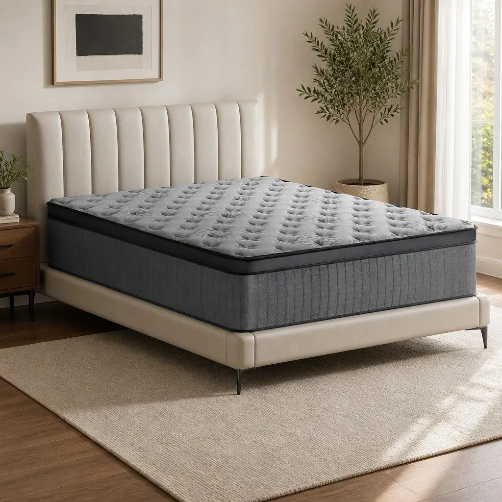 Double Mattress Grey Medium-Firm 34cm Euro Top Pocket Spring Gel Memory Foam
