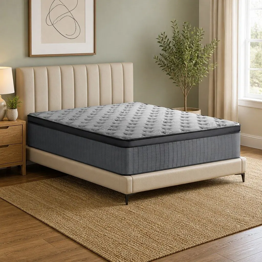 Queen Mattress 34cm Euro Top Medium Firm Support Grey Pocket Spring Bed