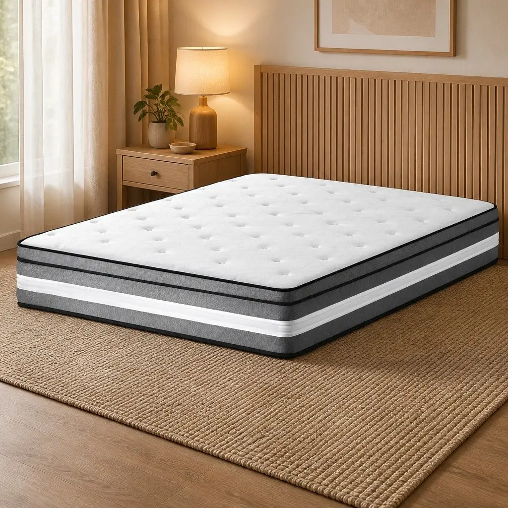 Double Mattress Grey 30cm Gel Memory Foam Pocket Spring Euro Top Medium Firm