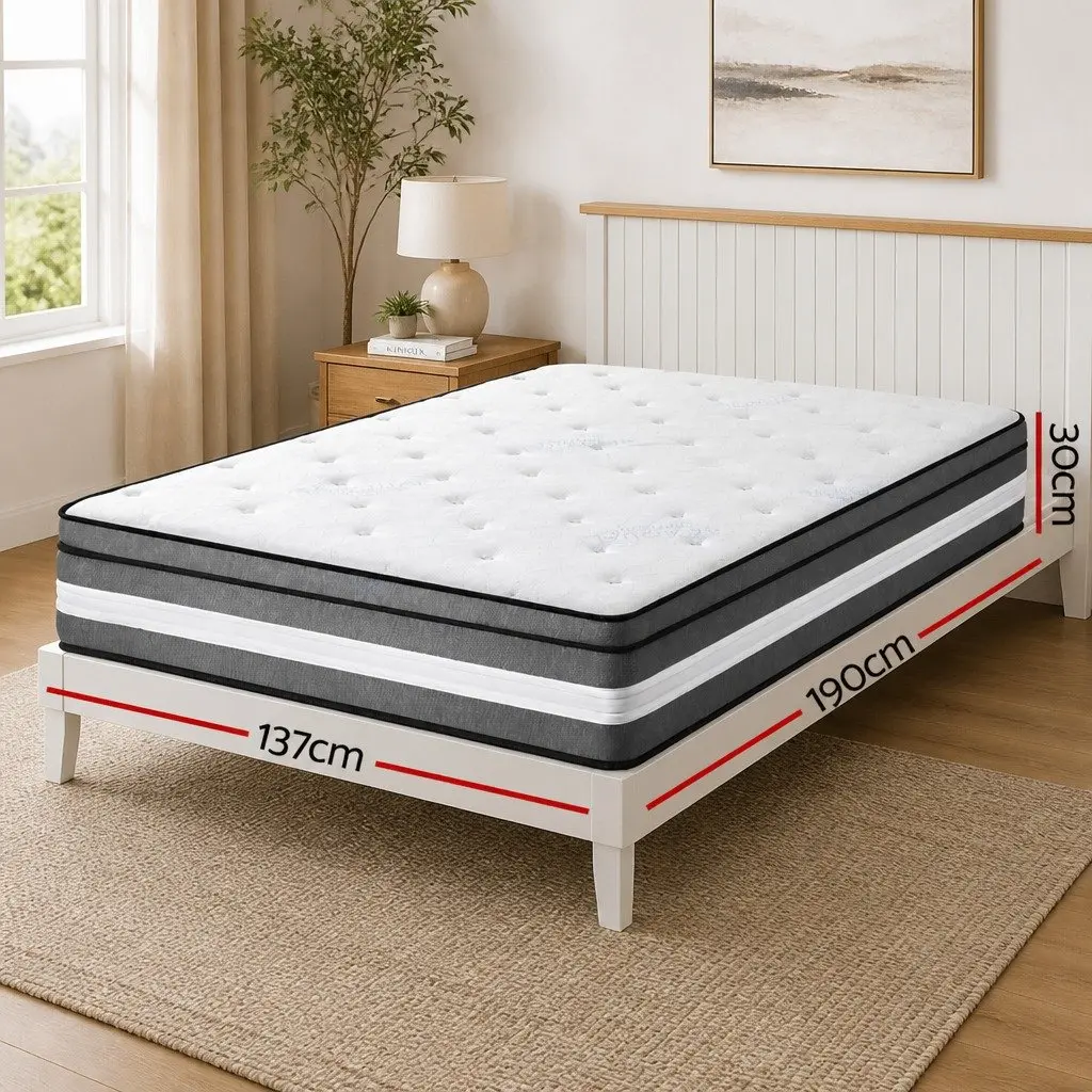 Double Mattress Grey 30cm Gel Memory Foam Pocket Spring Euro Top Medium Firm
