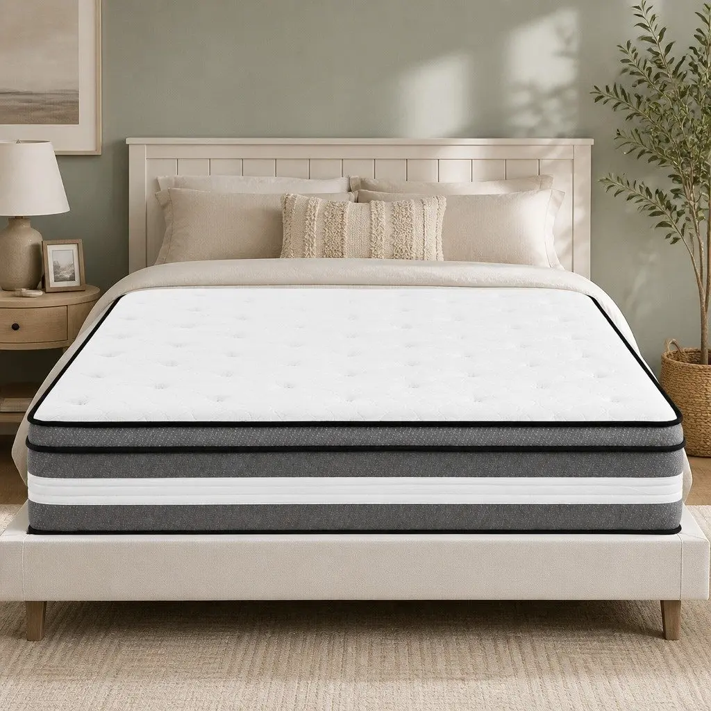 Double Mattress Grey 30cm Gel Memory Foam Pocket Spring Euro Top Medium Firm
