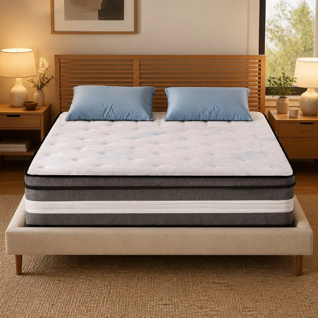 King Single Mattress 30cm Pocket Spring Grey Cooling Gel Memory Foam Euro Top