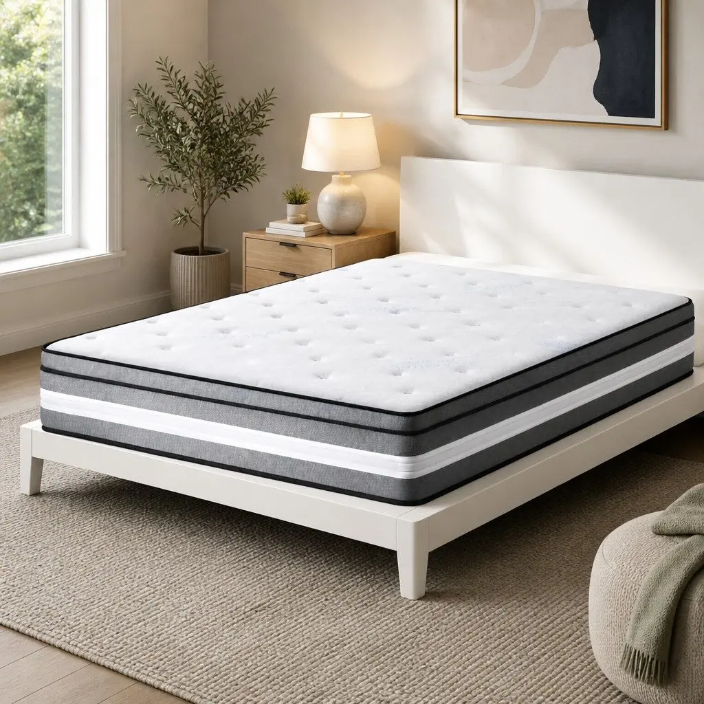 King Single Mattress 30cm Pocket Spring Grey Cooling Gel Memory Foam Euro Top