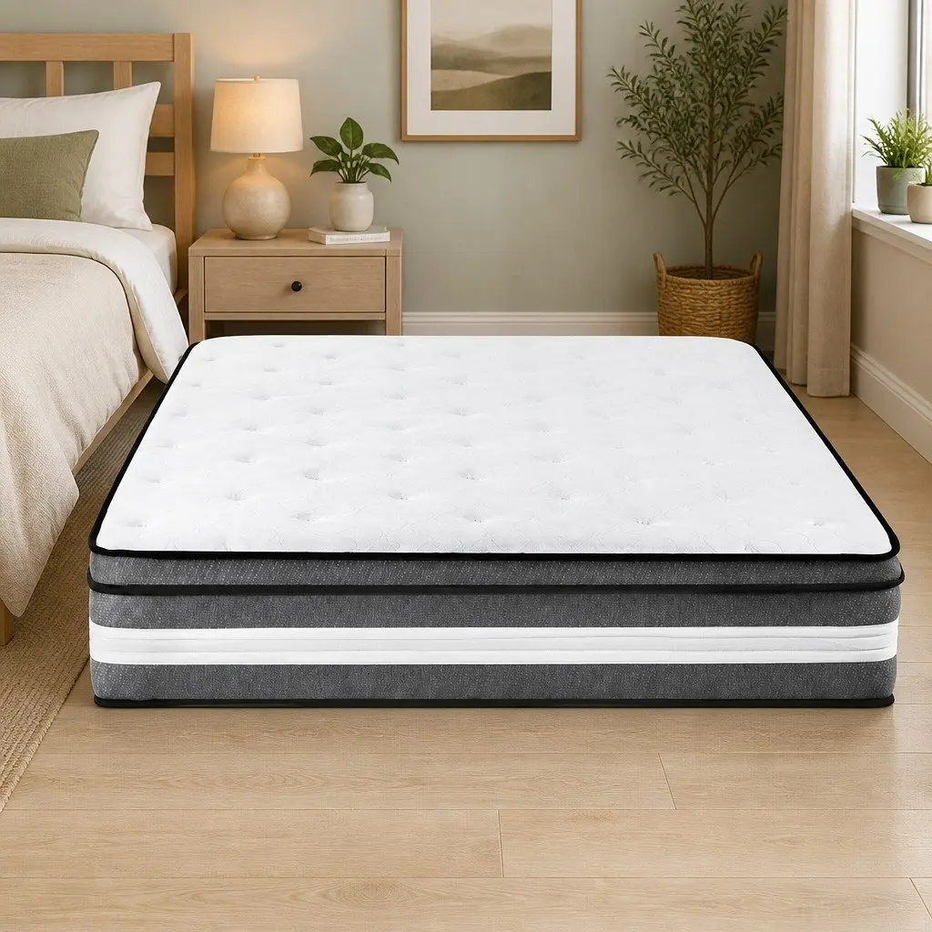 King Single Mattress 30cm Pocket Spring Grey Cooling Gel Memory Foam Euro Top