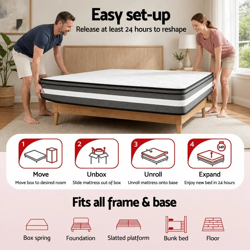 King Single Mattress 30cm Pocket Spring Grey Cooling Gel Memory Foam Euro Top