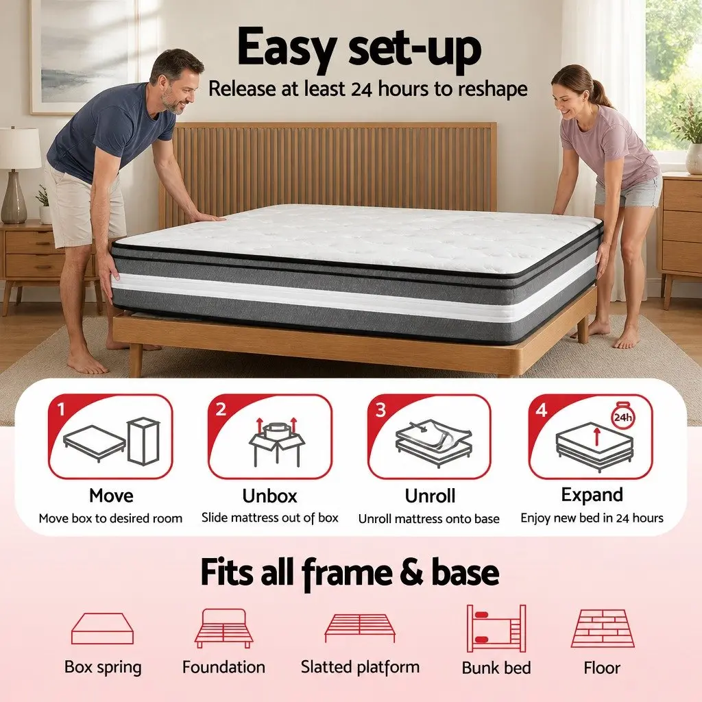 30cm Medium Firm Grey Queen Mattress with Pocket Springs