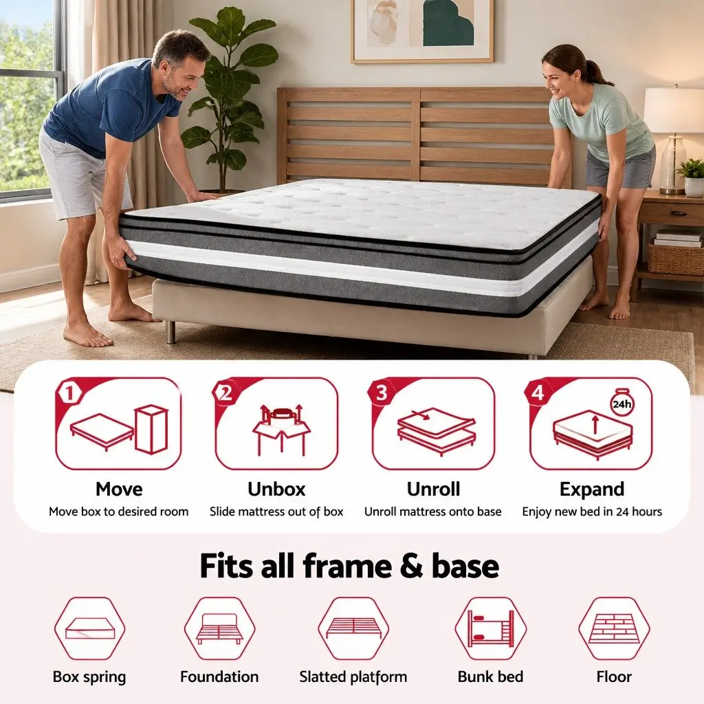 Single Mattress 30cm Medium Firm Support Euro Top Cooling Gel Memory Foam Pocket Spring