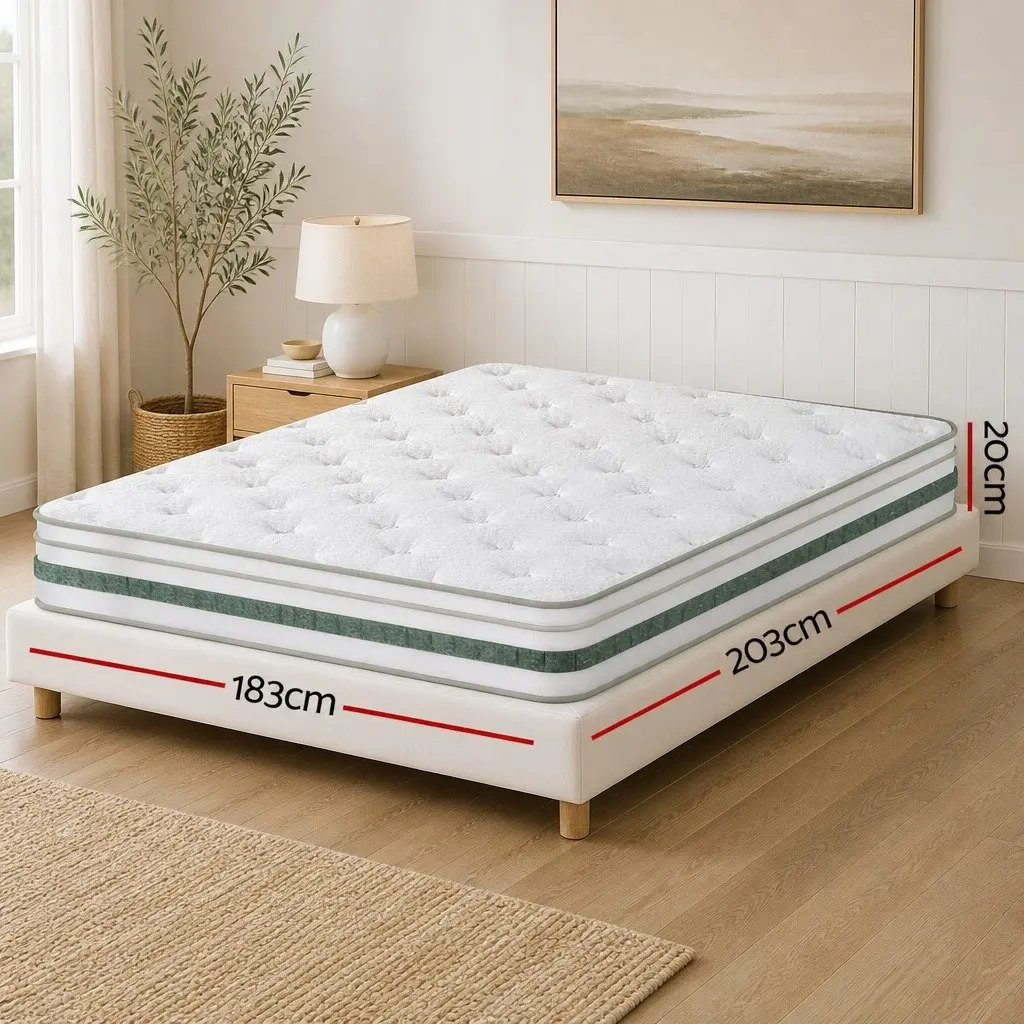 Pocket Spring King Size Mattress 20cm Euro Top Green Tea Foam Medium Firm