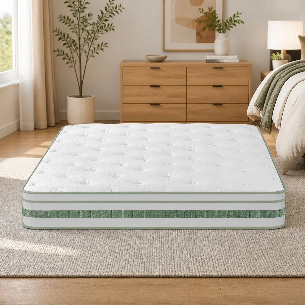 Pocket Spring King Size Mattress 20cm Euro Top Green Tea Foam Medium Firm