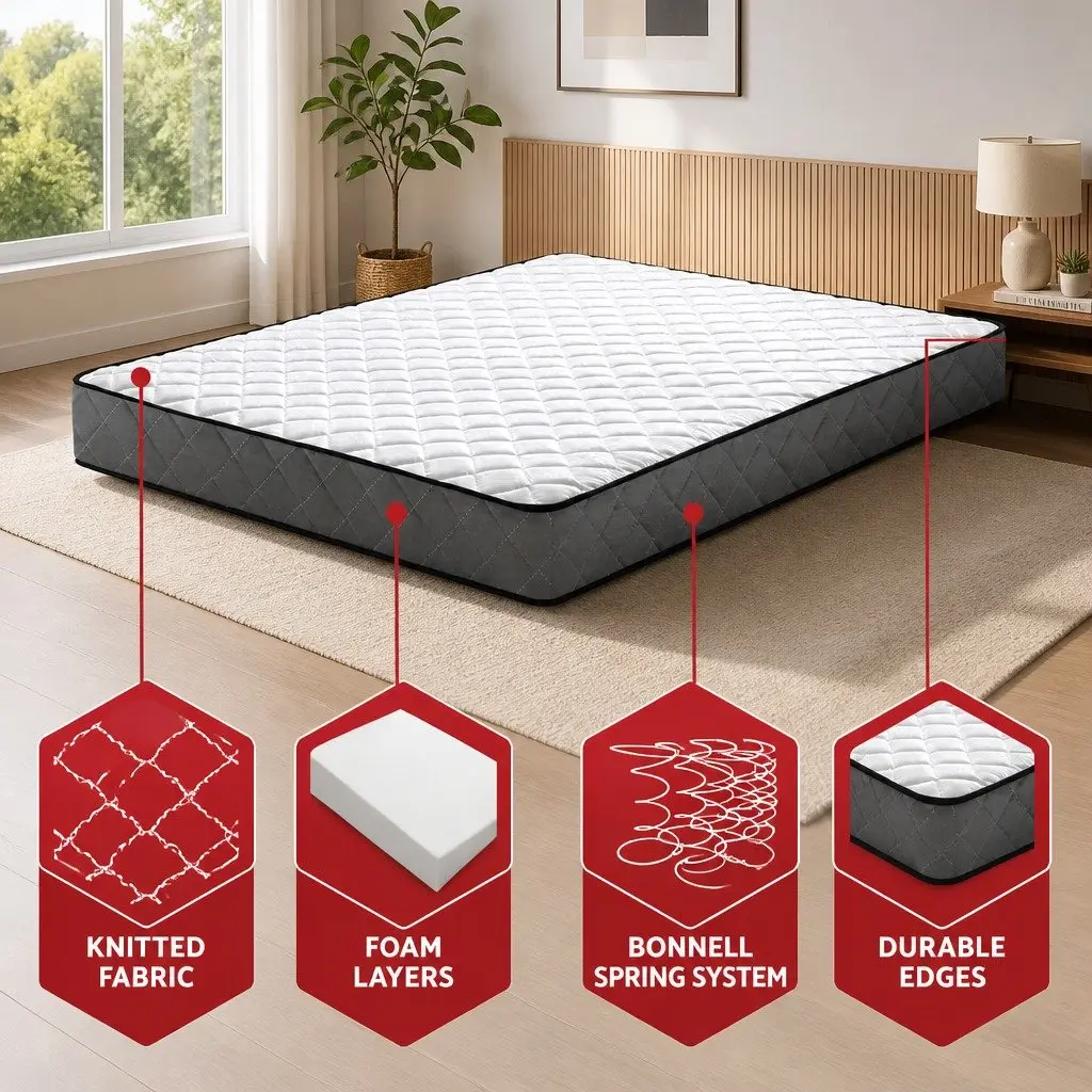 Double Mattress 16cm Bonnell Spring Firm Support Quilted Top Bed Sleep