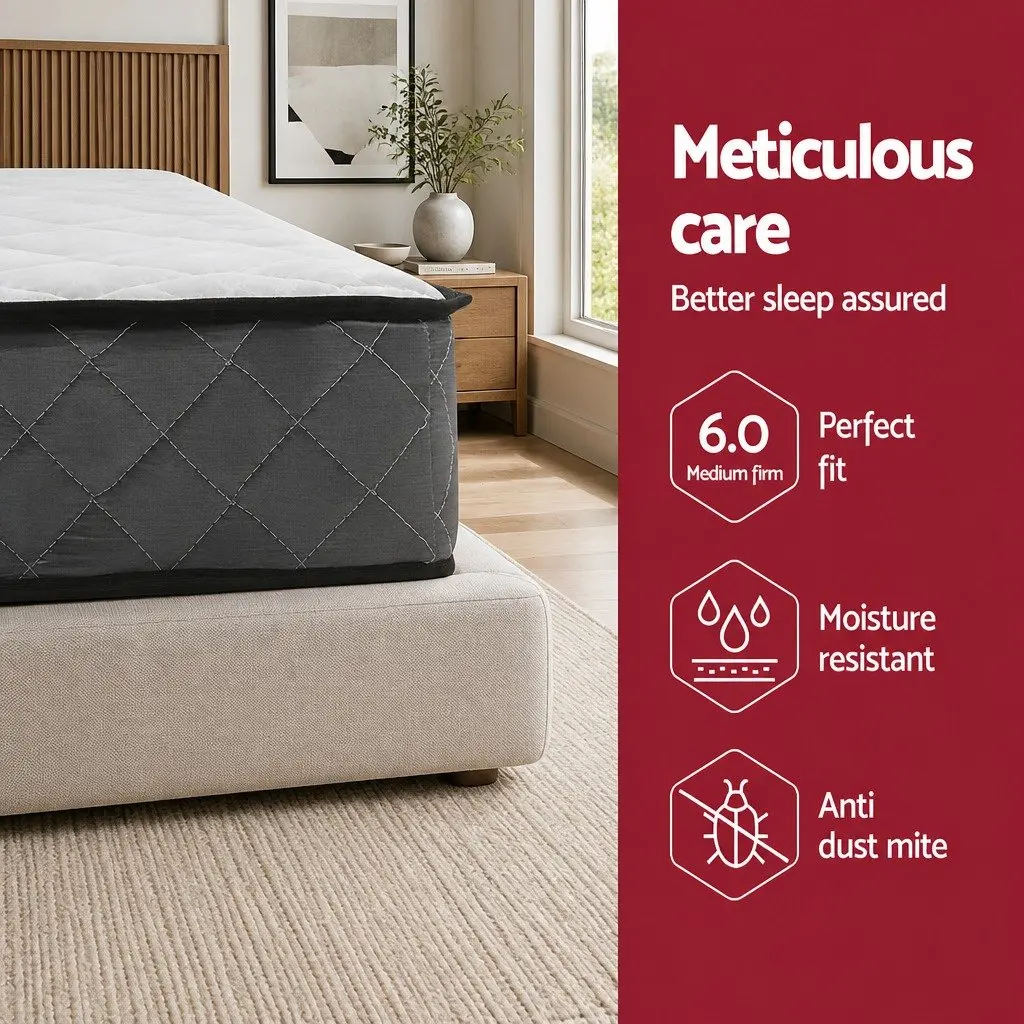 King Single Mattress 16cm Bonnell Spring Tight Top Medium Firm Quilted White