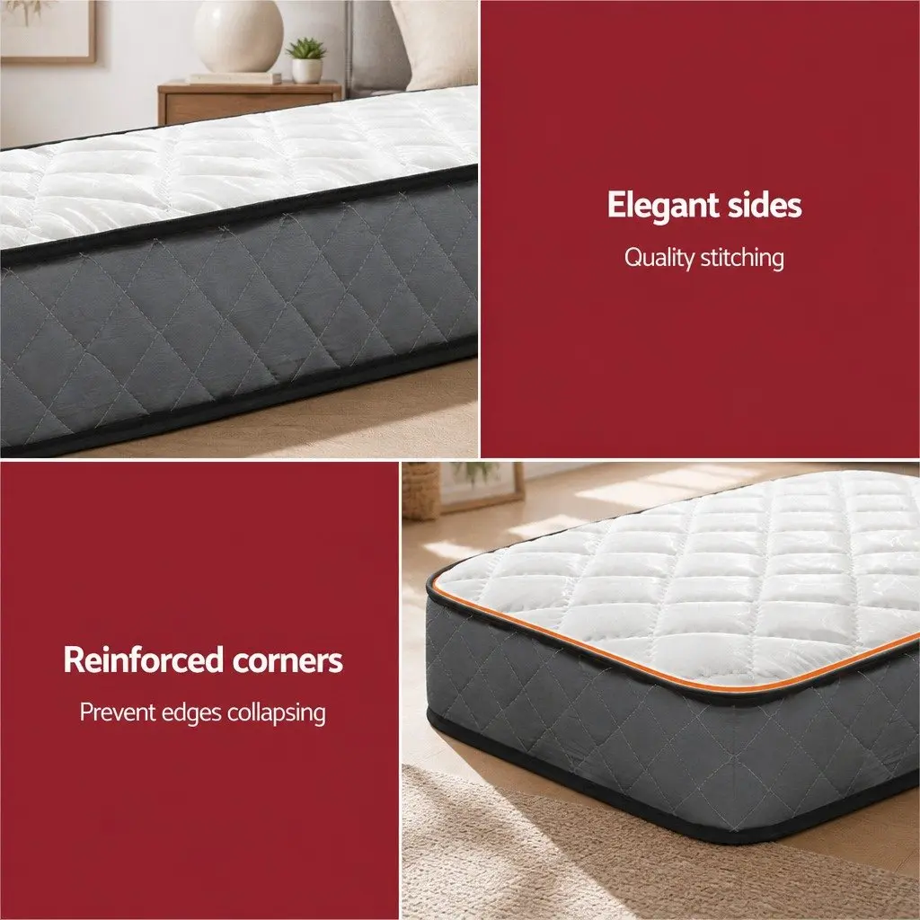 King Single Mattress 16cm Bonnell Spring Tight Top Medium Firm Quilted White