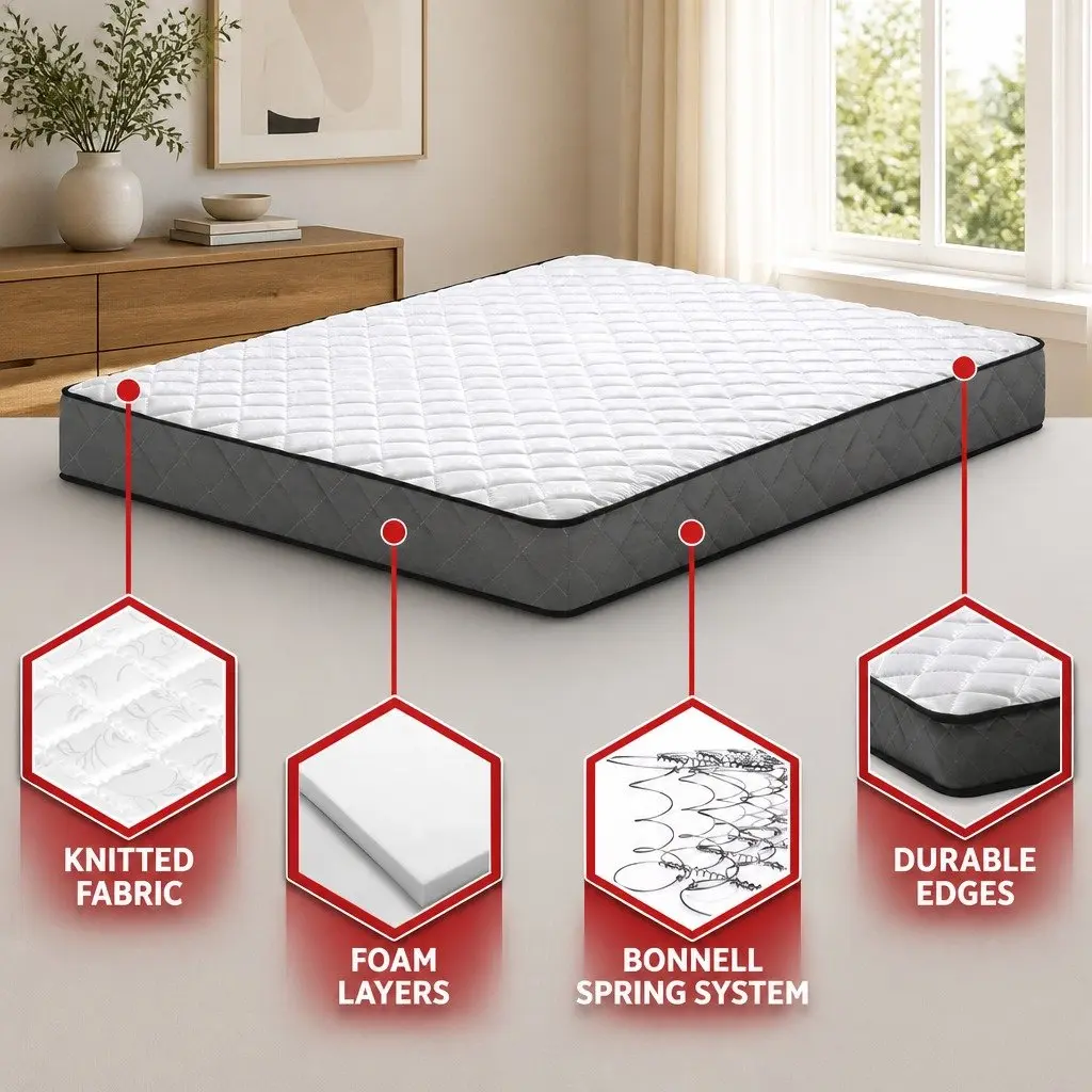 Queen Mattress Bonnell Spring Tight Top Medium-Firm 16cm White